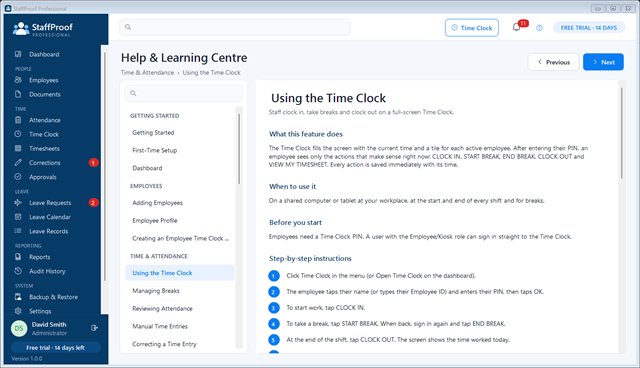 Help Centre article with numbered steps and a screenshot