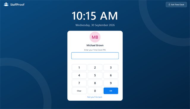 Time Clock PIN pad for Michael Brown